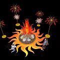 Eye Catching Flame Sculpture Photo Spot With Decorative Lights And People Taking