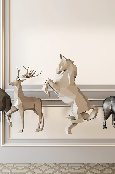 Wall Mounted Decorative Ornament Set with Bull Deer and Horse Animal Figurines 3d model Wall Mounted Decorative Ornament Set with Bull Deer and Horse Animal Figurines 3d model