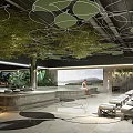 Tranquil Modern SPA Sauna Wellness Space With Lush Green Leaf Ceiling And Relaxation Chairs