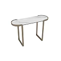 Modern Console Table With Sleek Metal Frame And Curved Glass Top