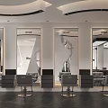 Modern Luxury Hair Salon Interior Design Featuring Professional Styling Chairs And Soft Curved Ambient Lighting