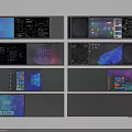 Various Computer Desktop Interfaces With Windows Screens Multiple Application Windows And Colorful Wallpapers 3d model