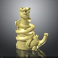 Yellow Spiral Castle Sculpture With Elephant Head Tower Steps And Glossy Surface