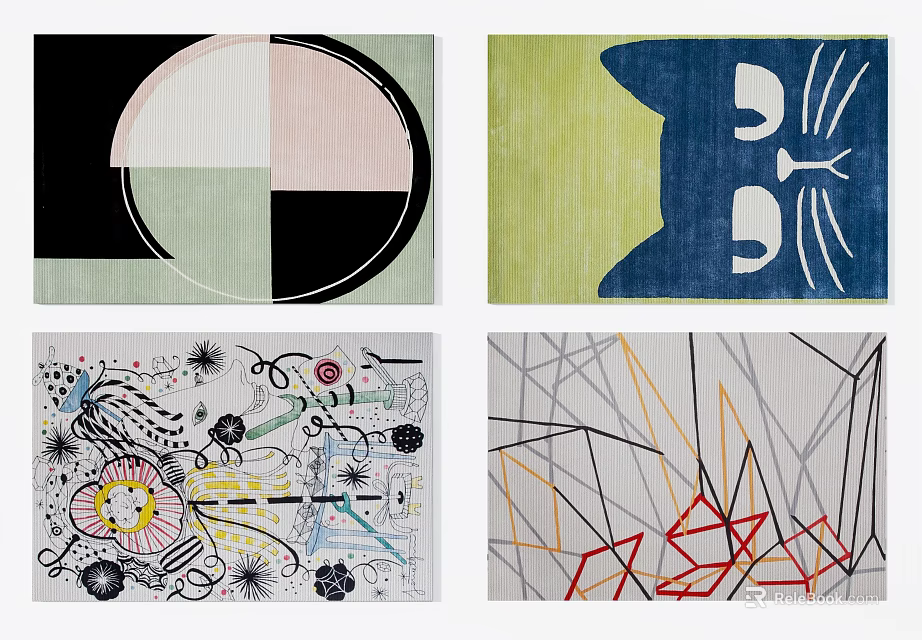 Square Rugs with Creative Geometric Cat Abstract and Art Patterns 3d model