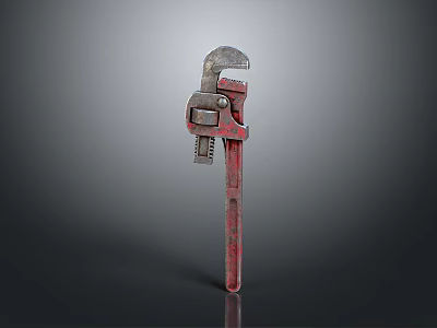 Red Worn Pipe Wrench Plumbing Tool On Gray Gradient Background 3d model