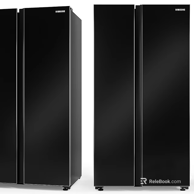 Black Double Door Refrigerator Freezer With Modern Sleek Design And Stainless Steel Accents 3d model 