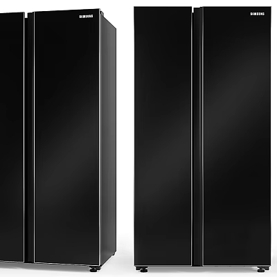 Black Double Door Refrigerator Freezer With Modern Sleek Design And Stainless Steel Accents 3d model