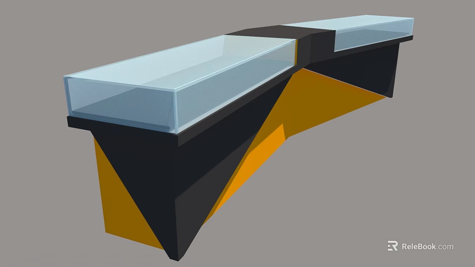 Modern Mall Counter With Glass Display And Geometric Black Yellow Structure 3d model 