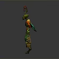 Green Insectoid Fantasy Character With Red Green Attire Holding Baskets And Antennas On Head