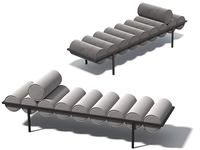 Two Modern Sofa Benches With Cylindrical Cushions And Black Metal Frames 3d model