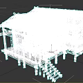 Traditional Rustic Bamboo House With Thatched Roof Stilted Design And Wooden Stairs