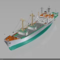 White and Green Cargo Ship With Upper Structure And Deck Equipment 3d model