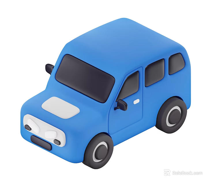 Small Blue Cartoon Style Car With Black Windows White Front Panel And Black Wheels 3d model 