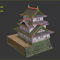Traditional Japanese Castle Model With Multi Tiered Roof And Stone Base