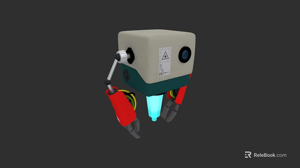 Game Movie Character With Grey Body Green Accents Red Mechanical Arms And Blue Glowing Parts 3d model 