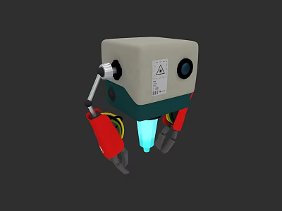 Game Movie Character With Grey Body Green Accents Red Mechanical Arms And Blue Glowing Parts 3d model