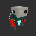 Game Movie Character With Grey Body Green Accents Red Mechanical Arms And Blue Glowing Parts