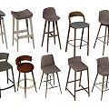 Stylish Modern Bar Stools With Various Designs And Materials For Home Kitchen Use 3d model