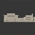 Beige Architectural Building Model With Courtyard Glass Roof And Stone Columns Design