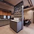 Modern Living And Dining Area Interior With Sofa Coffee Table TV Unit And Wine Rack