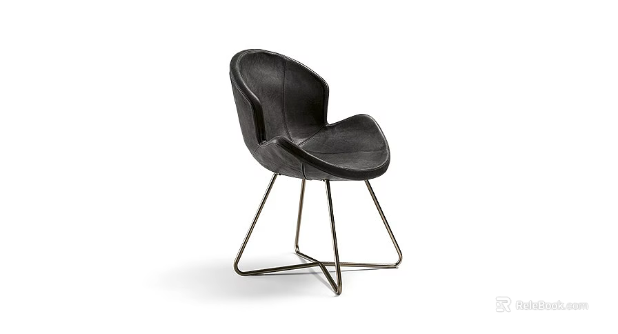Modern Black Leather Accent Chair With Sleek Design And Metal Legs 3d model 