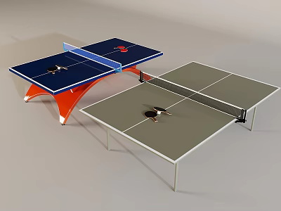 Sports Equipment Professional Ping Pong Tables With Blue Gray Surfaces Orange White Stands And Rackets 3d model