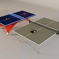 Sports Equipment Professional Ping Pong Tables With Blue Gray Surfaces Orange White Stands And Rackets