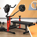Home Gym Power Rack Setup With Weight Plates Barbell And Dumbbells On Striped Wall