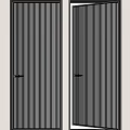 Modern Minimalist Hinged Doors With White Vertical Striped Panels Black Frames And Sleek Handles