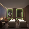 Serene SPA Sauna Interior With Massage Beds Comfortable Seats And Soft Ambient Lighting