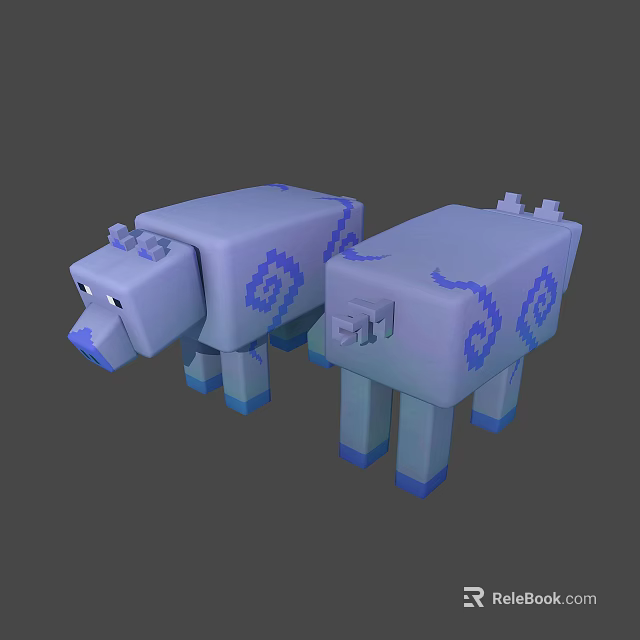 Two Cartoon Style Pixelated Blocky Sheep Characters Light Purple Blue Patterns 3d model 