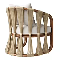 Modern Leisure Chair With Wooden Frame Woven Details And White Cushion