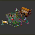 Industrial Mechanical Equipment Setup Featuring Orange Yellow Structure Curved Metal Pipes And Small Tools