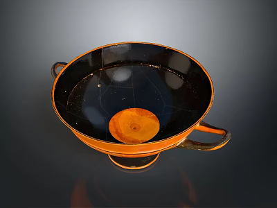 Ceramic Sculpture Bowl Carved With Two Handles Black And Orange 3d model