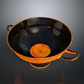 Ceramic Sculpture Bowl Carved With Two Handles Black And Orange