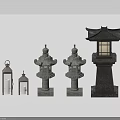 Traditional Outdoor Lights With Stone Base Lattice Design And Pagoda Style Lanterns