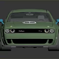 Green Sports Car With Blue Rear Spoiler Shiny Alloy Wheels And Reflective Surface