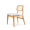 Modern Wooden Dining Chair With Rattan Backrest And White Cushion