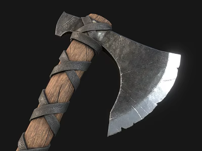 Traditional Axe With Wooden Handle Leather Wrapping And Polished Metal Blade 3d model