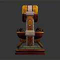 Decorative Fantasy Style Stool With Orange Yellow Stone Base And Cross Symbol And Scroll Details