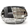 Elegant Modern Single Sofa With Gray Fabric Cushion And Silver Metal Patchwork Armrest Design 3d model