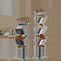 White Multi Layer Kitchen Storage Shelves With Vegetables Fruits And Spices