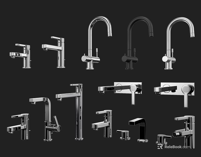 Various Contemporary Faucet Styles With Modern Designs For Kitchen And Bathroom Sinks 3d model 