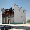 Ancient Chinese Architecture With Stone Lions Red Lanterns Eaves Roof And Wooden Door