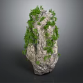 Garden Ornament With Rough Stone And Lush Green Plants In Natural Style