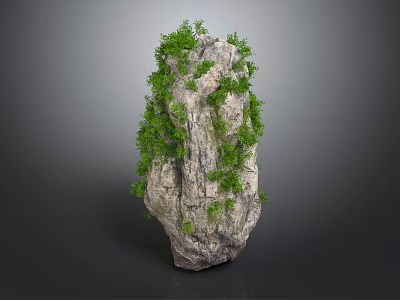 Garden Ornament With Rough Stone And Lush Green Plants In Natural Style 3d model