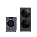 Two Modern Black Household Appliances With Sleek Design And Circular Features