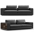 Modern Black Leather Two Seater Sofa With Side Storage Shelf Design 3d model