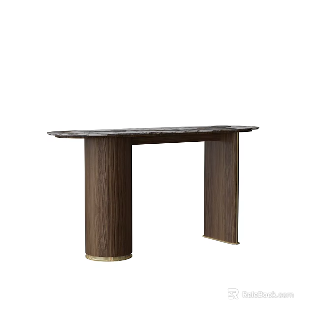 Modern Wooden Console Table With Cylindrical Legs And Dark Smooth Tabletop 3d model
