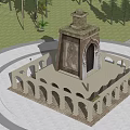 European Architecture Featuring Tower Arched Doorway Palm Trees And Arched Structures
